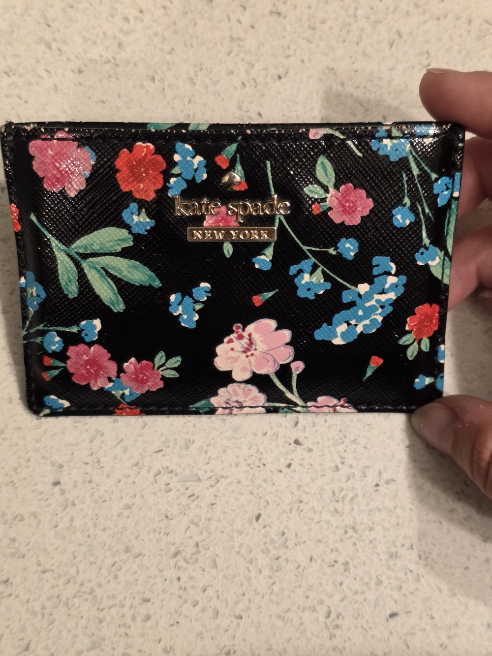 kate spade Black Floral Card Case with Multicolor Blooms
